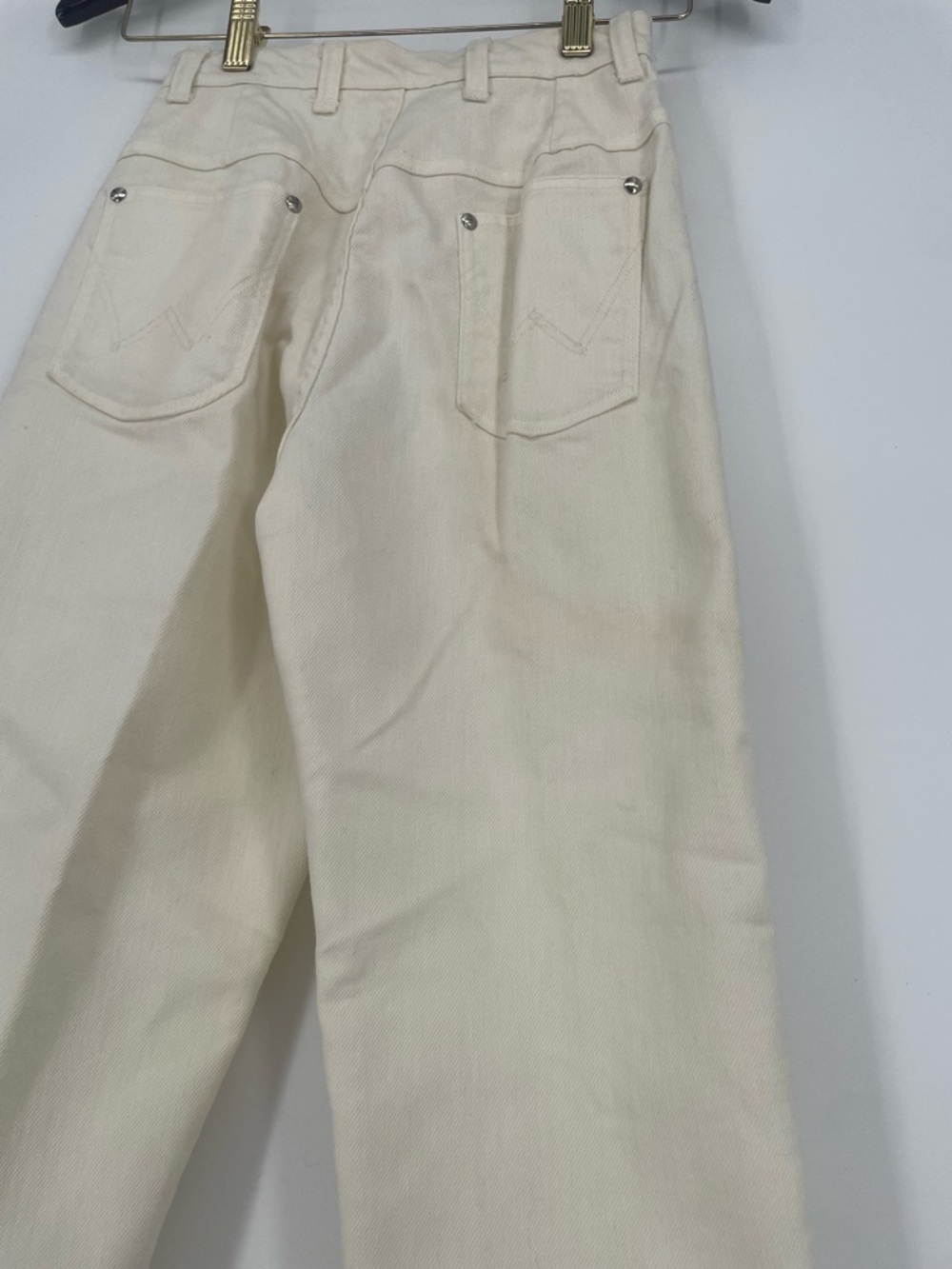 Vintage Wrangler Jeans Sanforized White Denim High Waisted Cut W Stitched Pocket - Picture 10 of 16